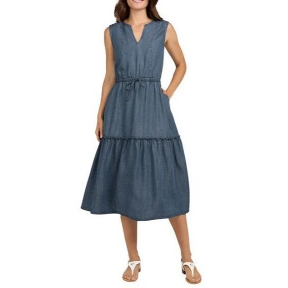 Lands' End Dresses & Skirts - Lands' End Ladies' Tiered Midi Dress Blue Denim Large NWT